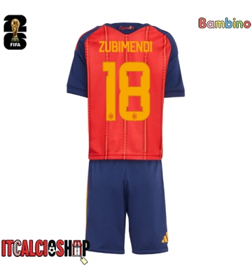 Spagna Martin Zubimendi #18 Prima Maglia Bambino Mondiali 2026 Manica Corta (+ Pantaloni corti)